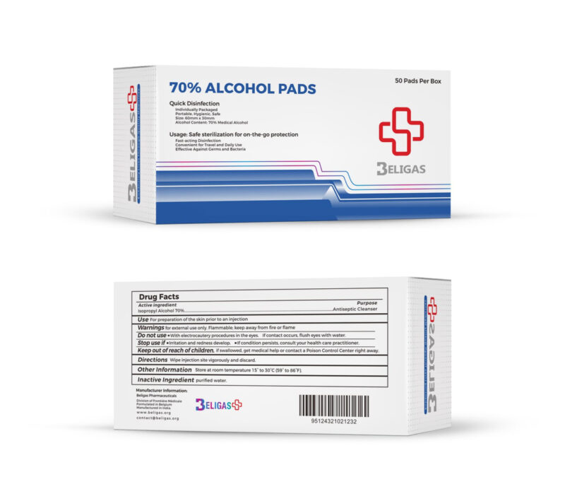 Beligas 70% Alcohol Pads <p class="fgs">50 Pads Per Box</p>